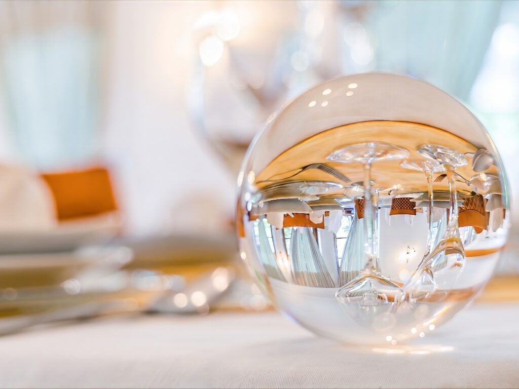 Crystal ball interior detail captured during a hotel photoshoot at Rosenburg Castle