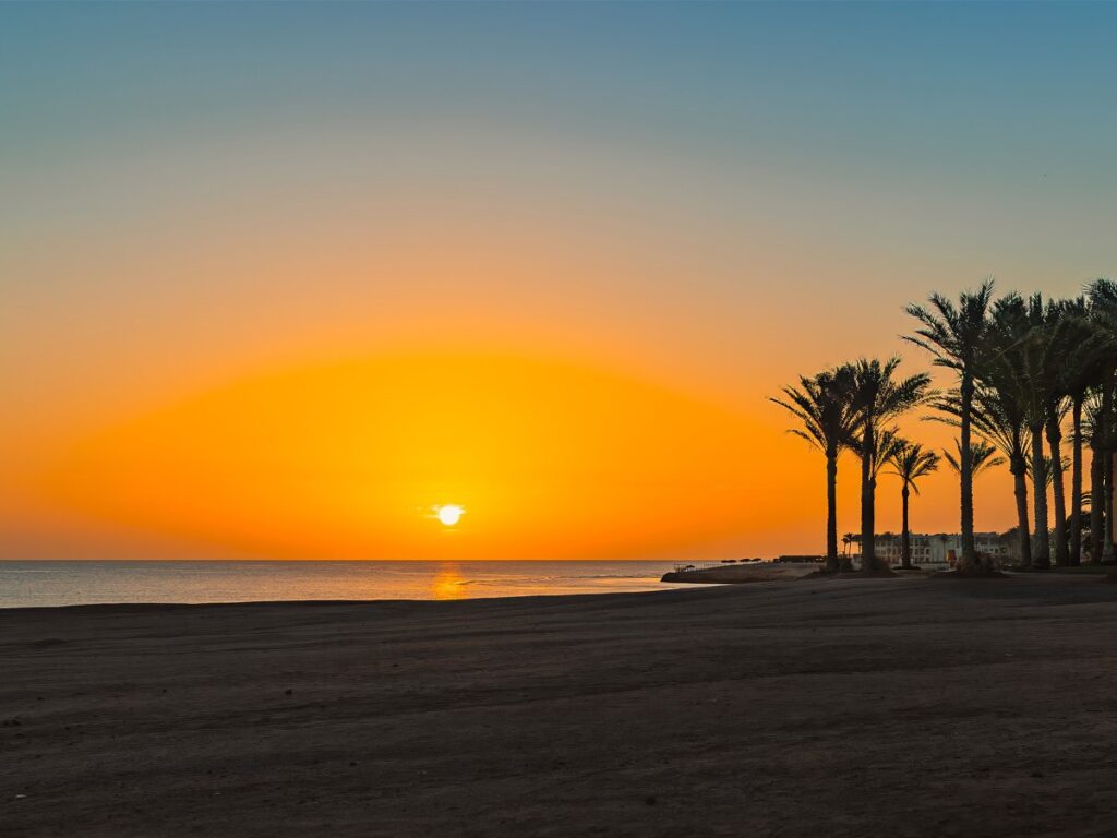 Golden hour sunrise during a hotel photoshoot at Marsa Alam luxury resort